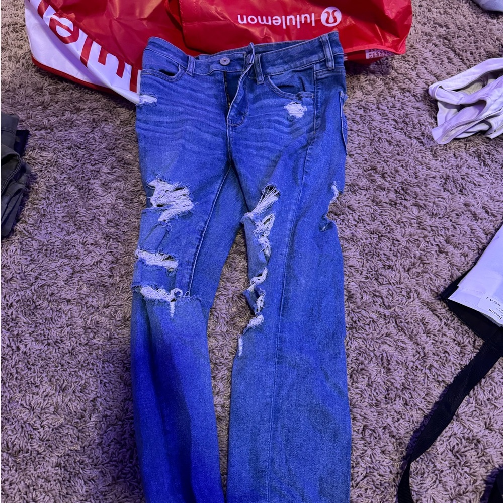 American Eagle Outfitters Ripped Blue Skinny Jeans